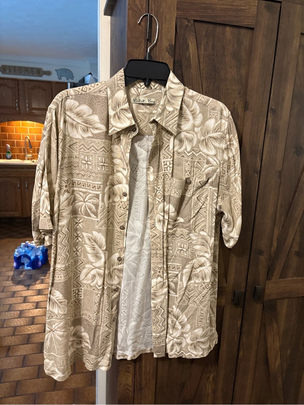 Relaxed Beige Hawaiian-Print Button-Down Shirt by Pacific Bay